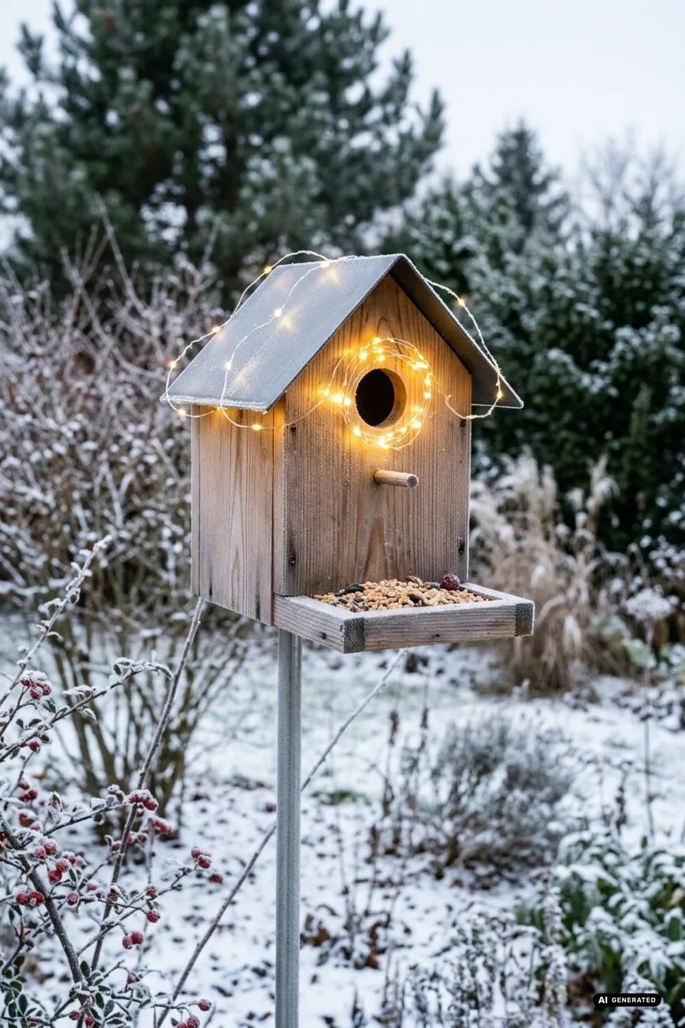 Vogelhaus & Futterstelle: Ein Leuchtpunkt für gefiederte Freunde – 18 Ideen für Lichterketten im Garten, die magisch wirken