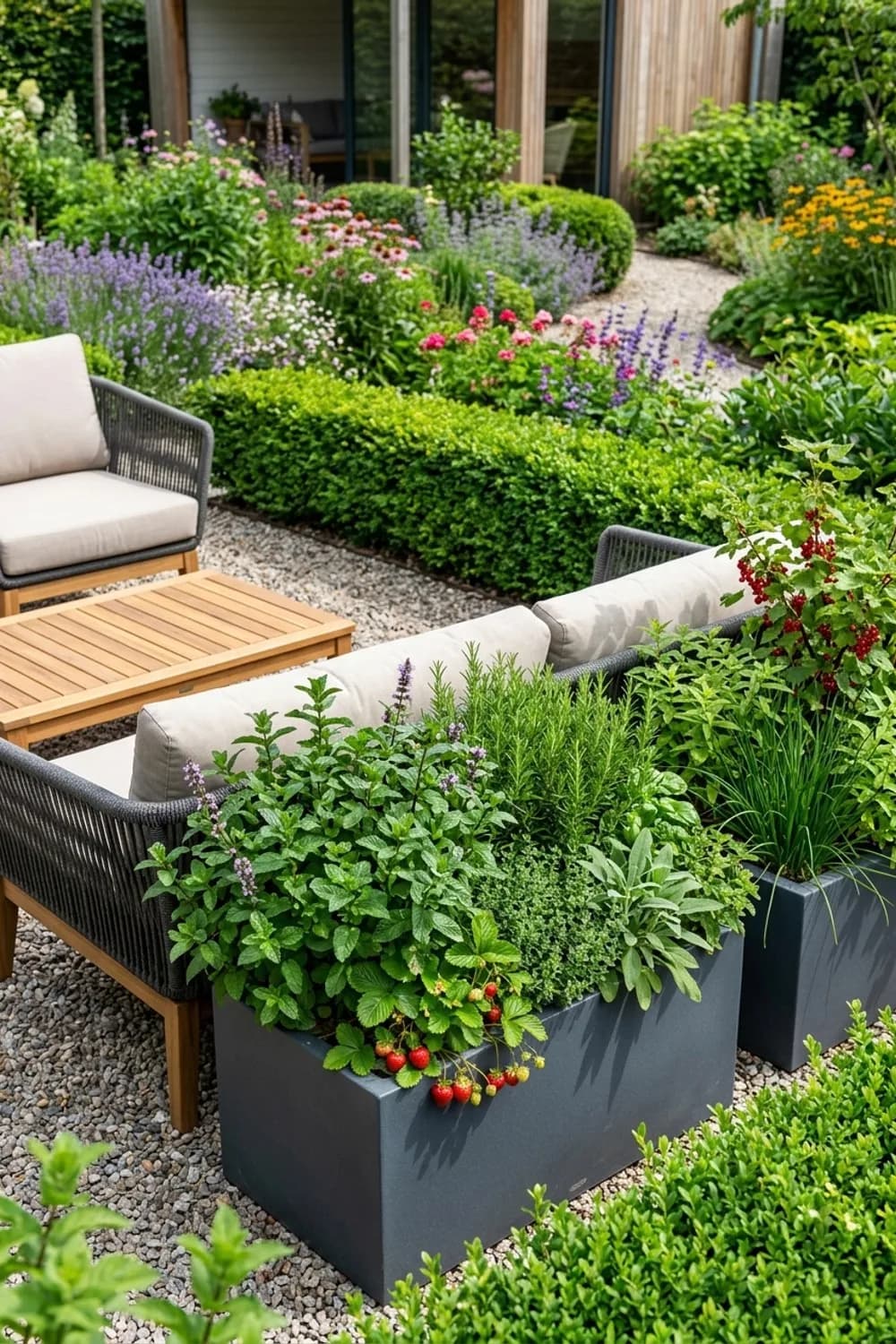 Die essbare Lounge: Umgeben von duftenden Kräutern und Naschobst – Loungeecke im Garten: 11 gemütliche Ideen