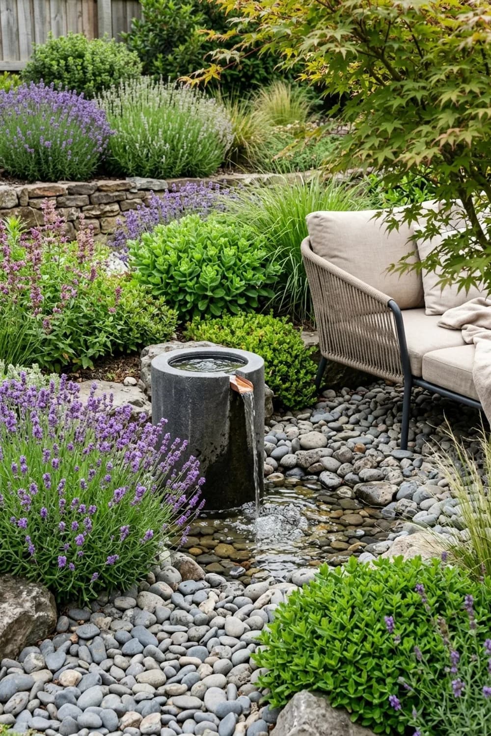 Die Oase der Ruhe: Entspannung pur mit einem Wasserspiel – Loungeecke im Garten: 11 gemütliche Ideen