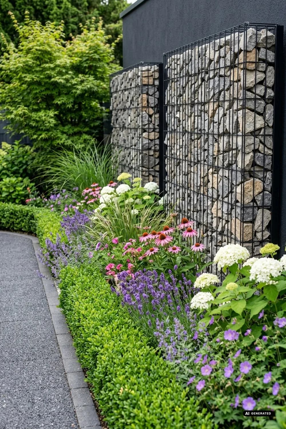 Gabionen-Vorsatzwand: Moderner Sichtschutz mit Struktur – Mauer im Garten verkleiden: 10 schöne Ideen