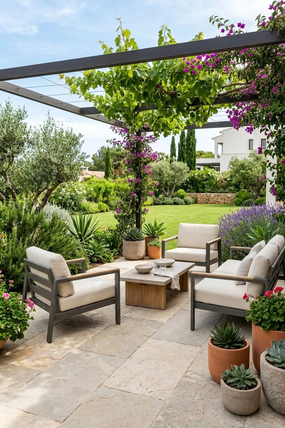 Sonniger Sitzplatz mit Pergola: Das grüne Wohnzimmer – Mediterraner Garten: 7 schöne Ideen