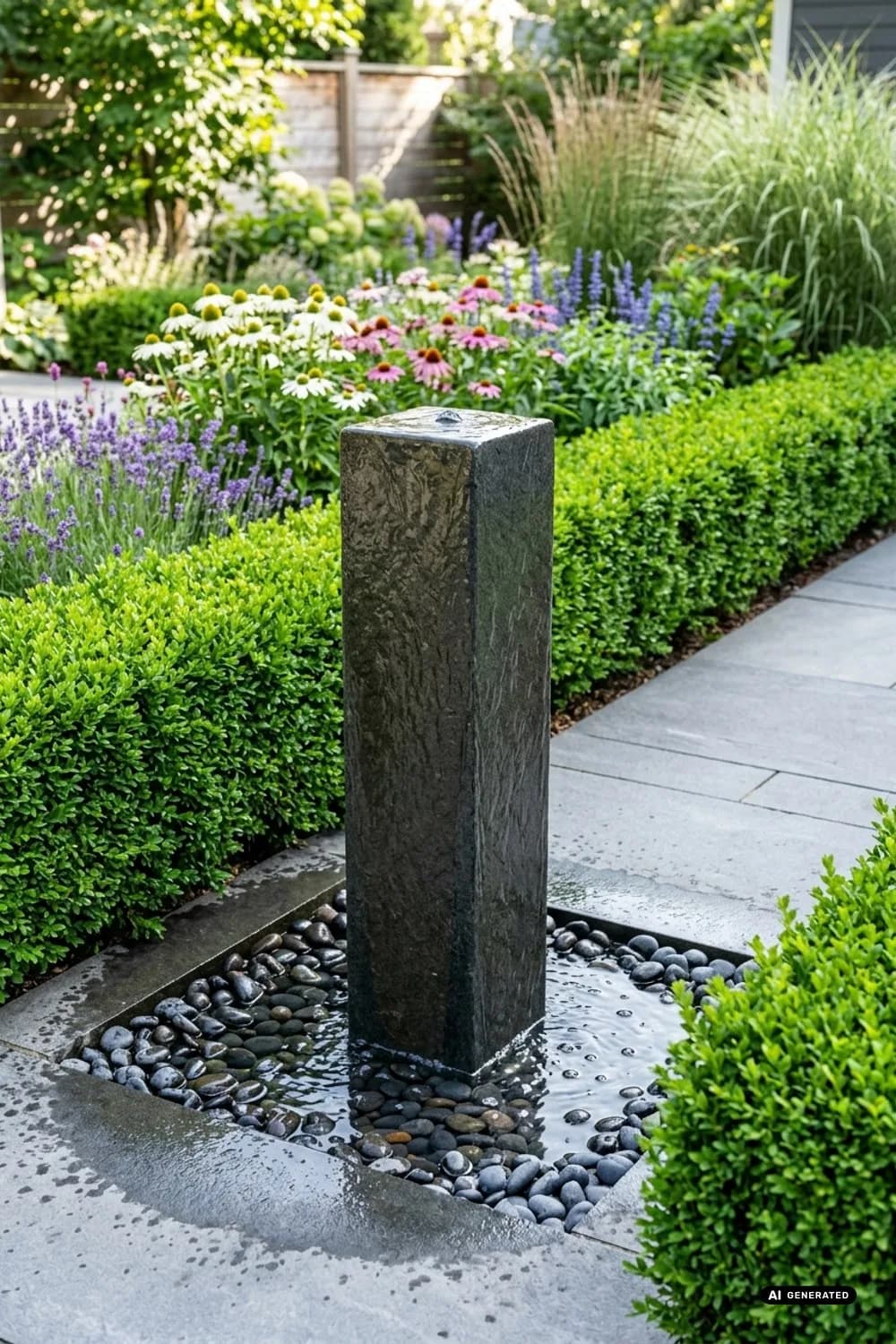 Ein Wasserspiel als minimalistischer Blickfang – Moderner Garten: 11 schöne Gestaltungsideen