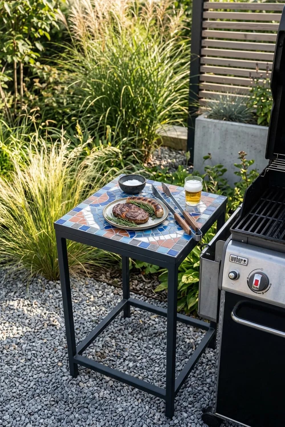 Beistelltisch für die Grill-Oase: Der praktische Helfer – Mosaiktisch im Garten: 11 schöne Ideen