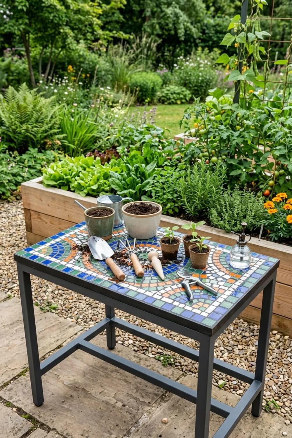 Kreativer Pflanztisch: Funktionalität trifft Ästhetik – Mosaiktisch im Garten: 11 schöne Ideen