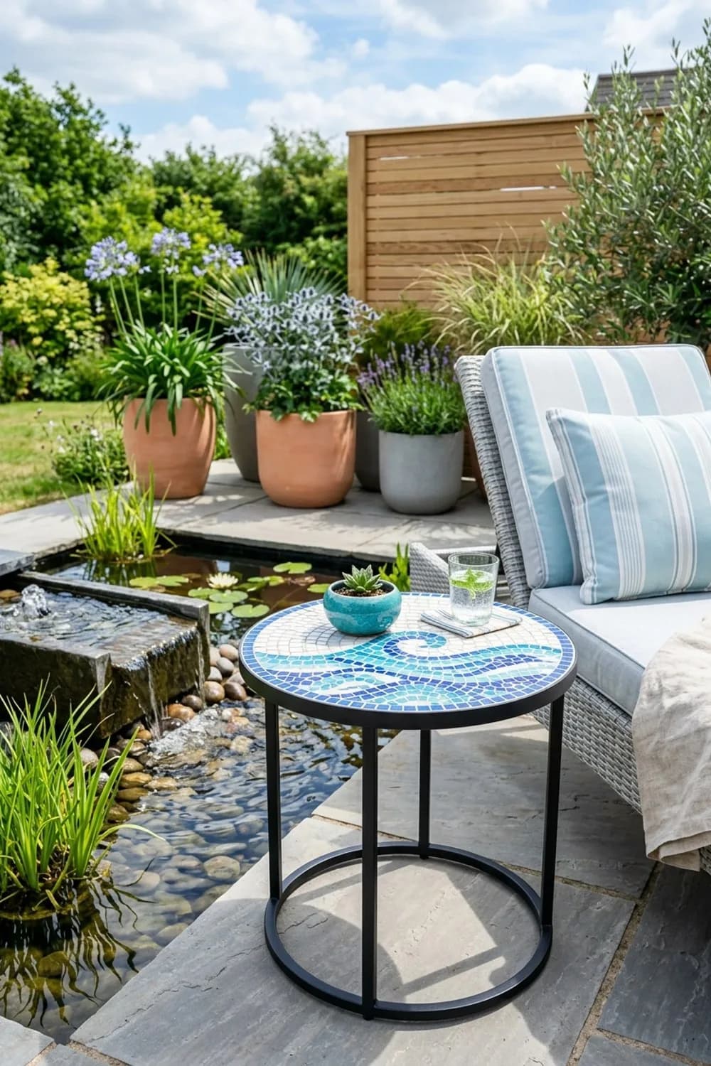 Maritimer Look am Gartenteich: Eine frische Brise – Mosaiktisch im Garten: 11 schöne Ideen