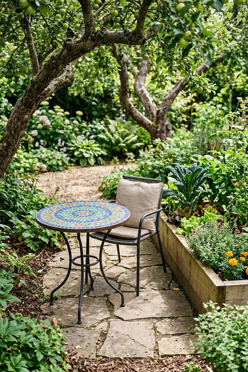 Stiller Leseplatz unter dem Apfelbaum: Idylle pur – Mosaiktisch im Garten: 11 schöne Ideen