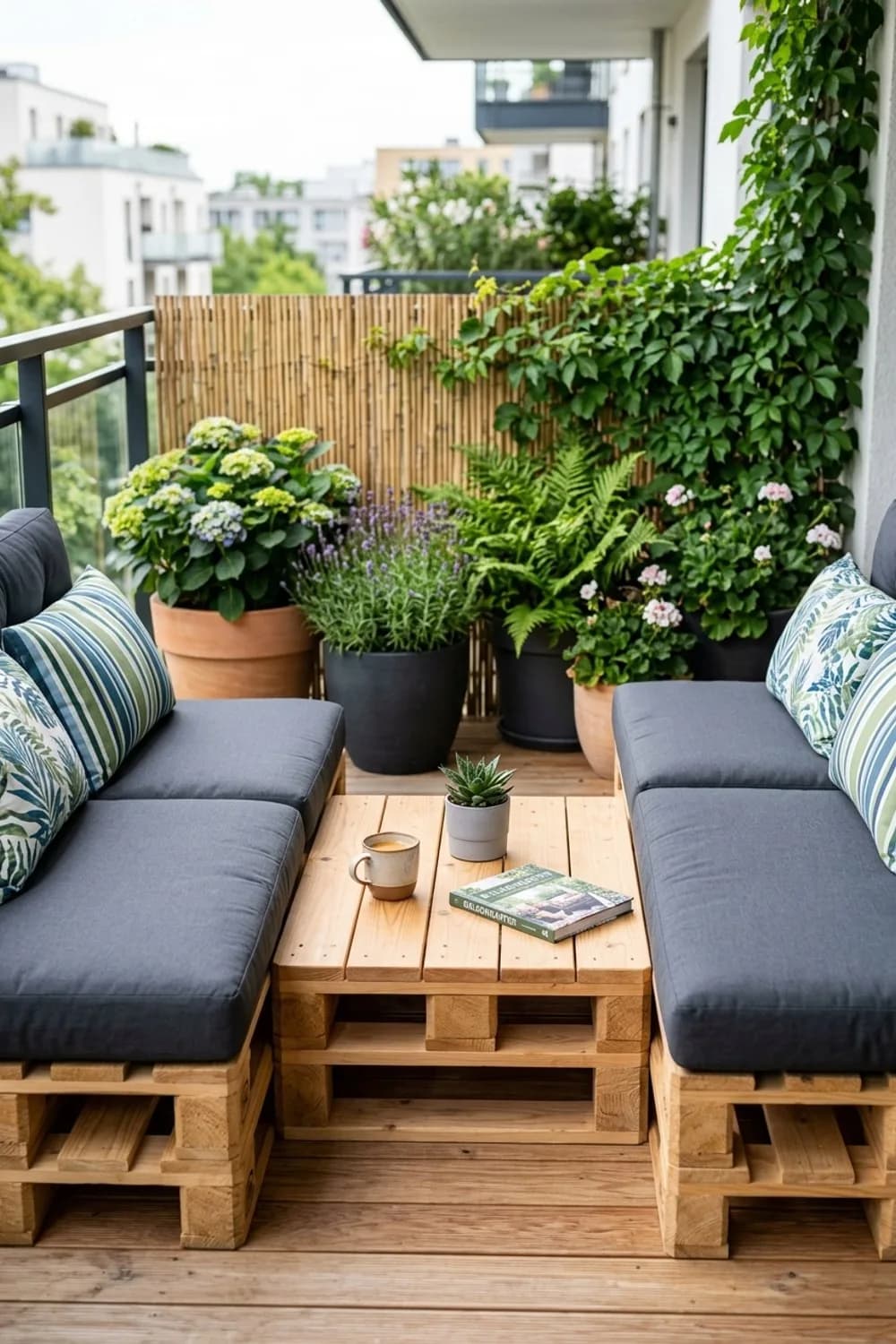 Die praktische Lounge: Sitzgelegenheit mit eingebautem Tisch – Paletten-Lounge im Garten: 10 kreative Ideen