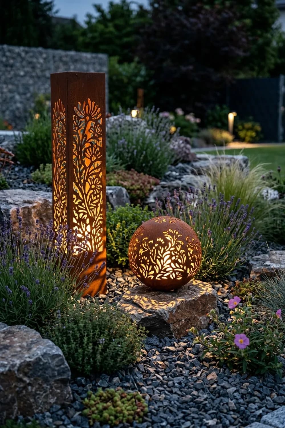 Beleuchtete Objekte: Magische Lichtinseln in der Nacht – Rost-Deko im Garten: 8 schöne Ideen