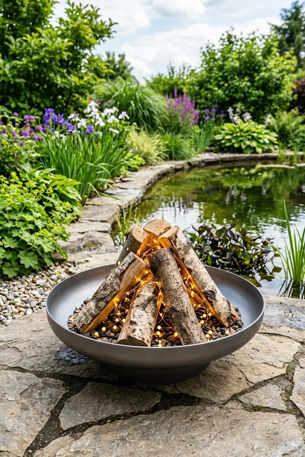 Feuerschale ohne Feuer: Ein sicheres Lichter-Lagerfeuer – Solar-Lichterkette im Garten: 8 schöne Ideen