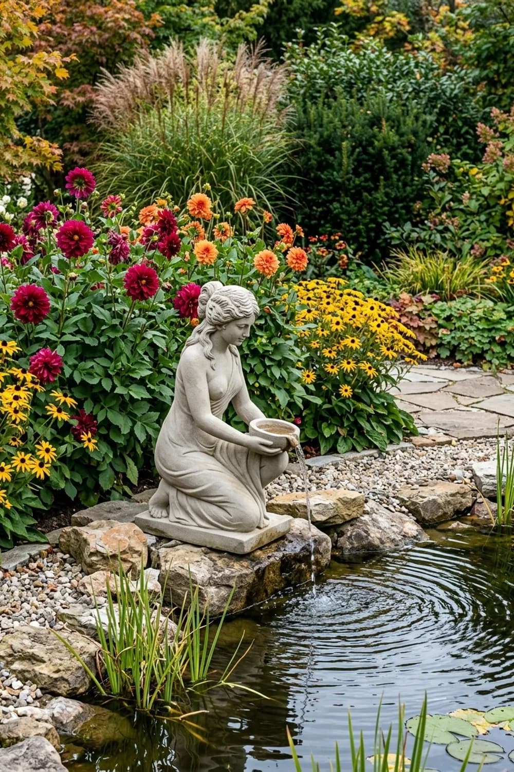 Die Wasserträgerin: Eleganz am Gartenteich – Steinfiguren im Garten: 11 schöne Ideen