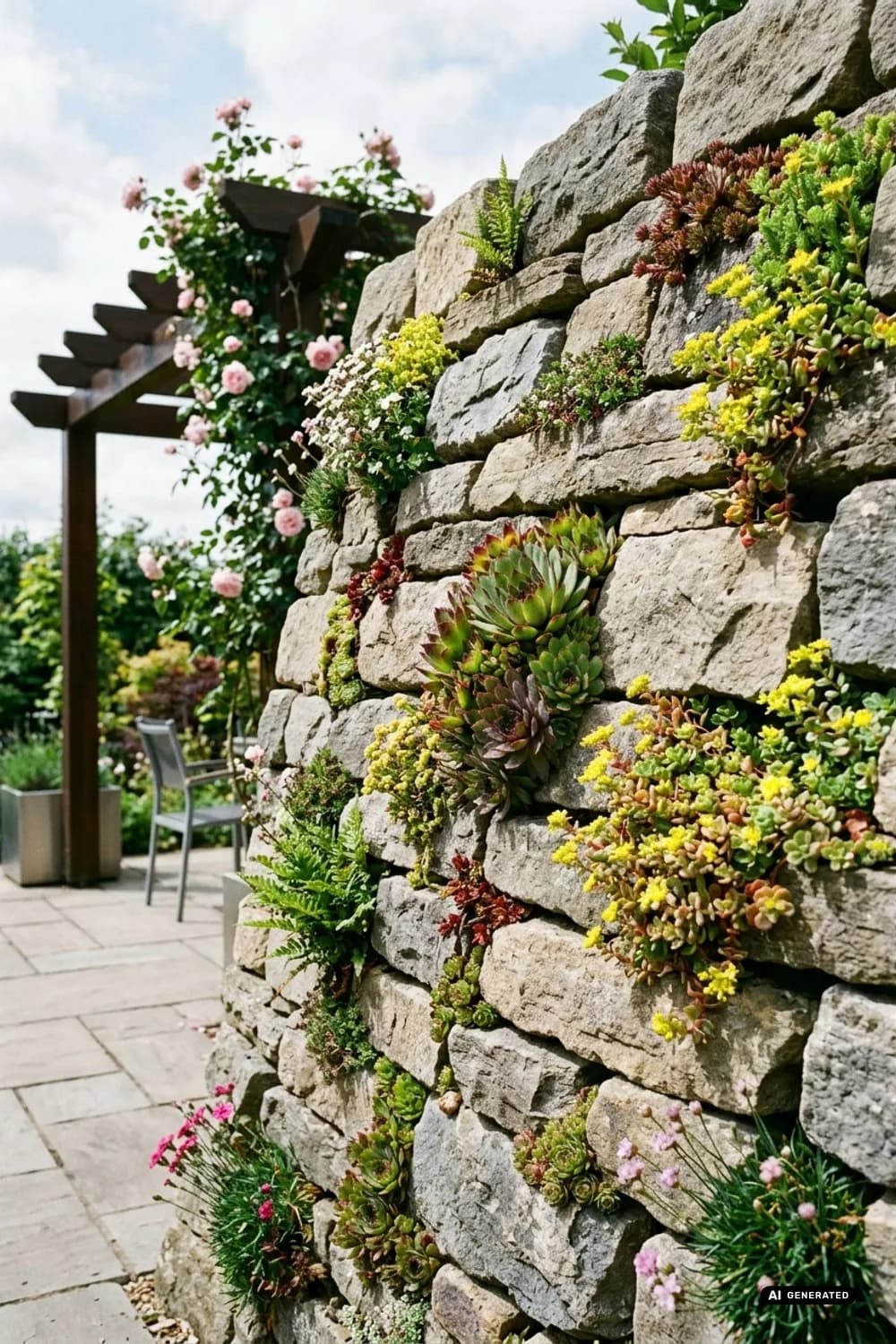 Blütenpracht in den Fugen: Ein lebendiges Kunstwerk – Steinmauer im Garten: 10 schöne Ideen