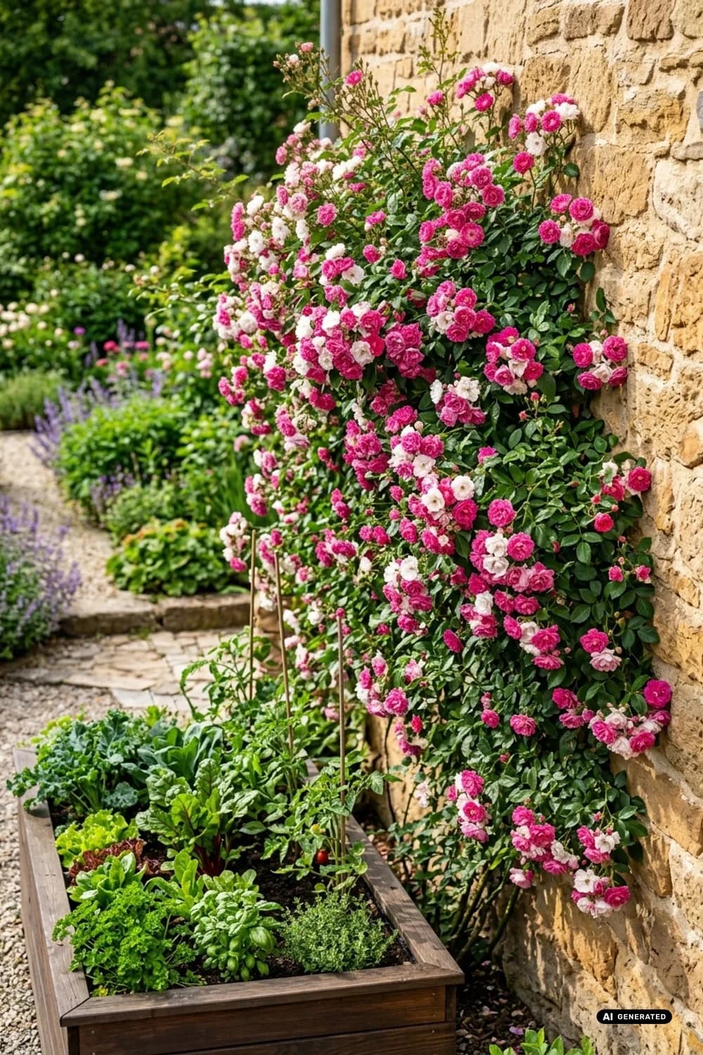 Romantische Kletterrosen an der Mauer: Ein duftendes Blütenmeer – Steinmauer im Garten: 10 schöne Ideen