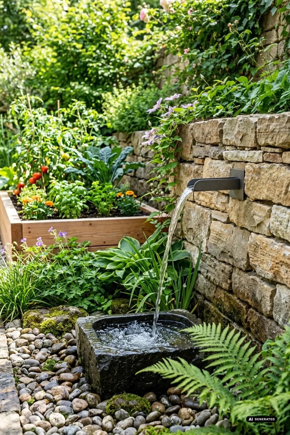 Wasserspiel und Steinmauer: Beruhigendes Plätschern – Steinmauer im Garten: 10 schöne Ideen