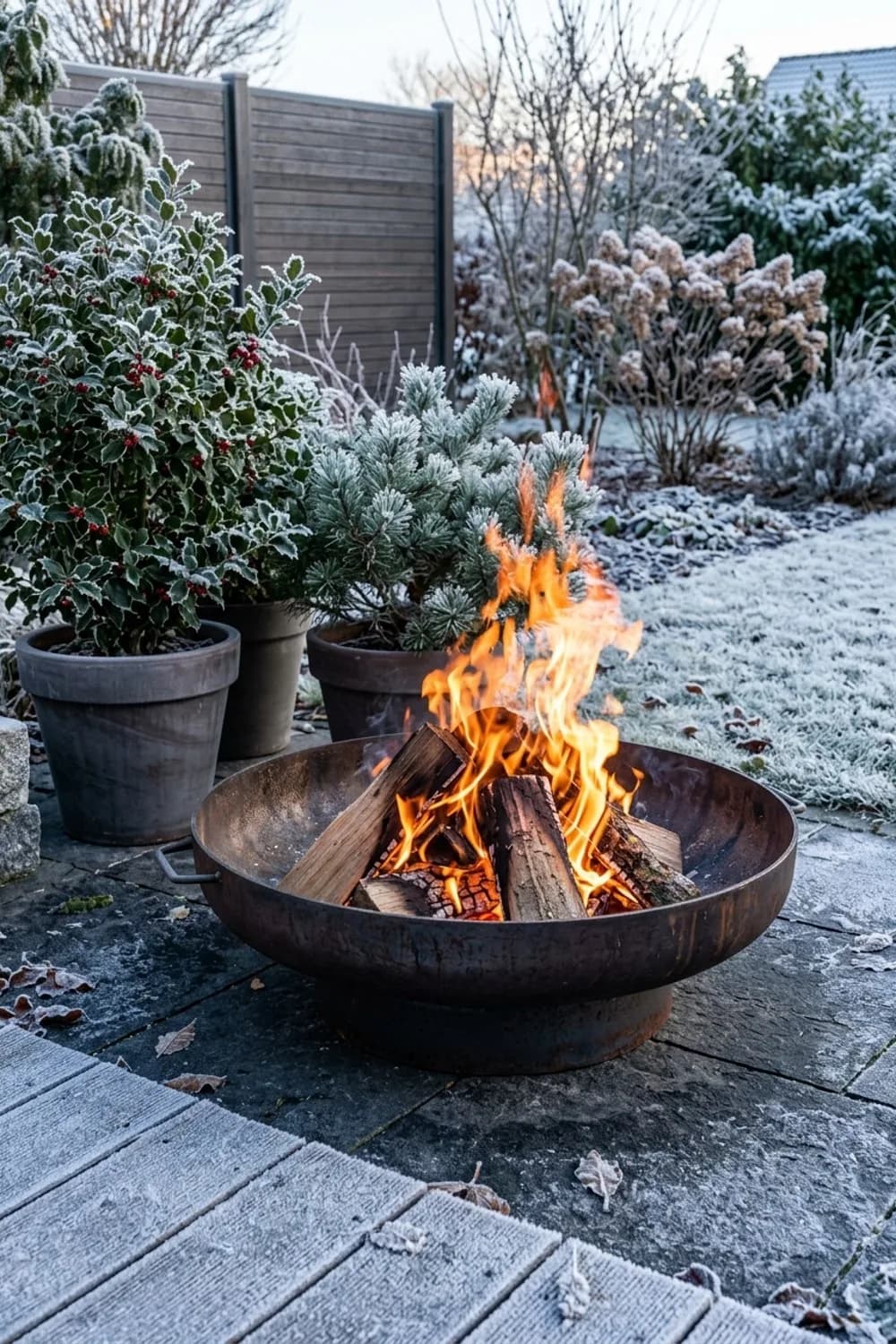 Ein Feuerelement: Wärme und tanzende Flammen – Terrasse winterlich dekorieren: 12 wundervolle Ideen