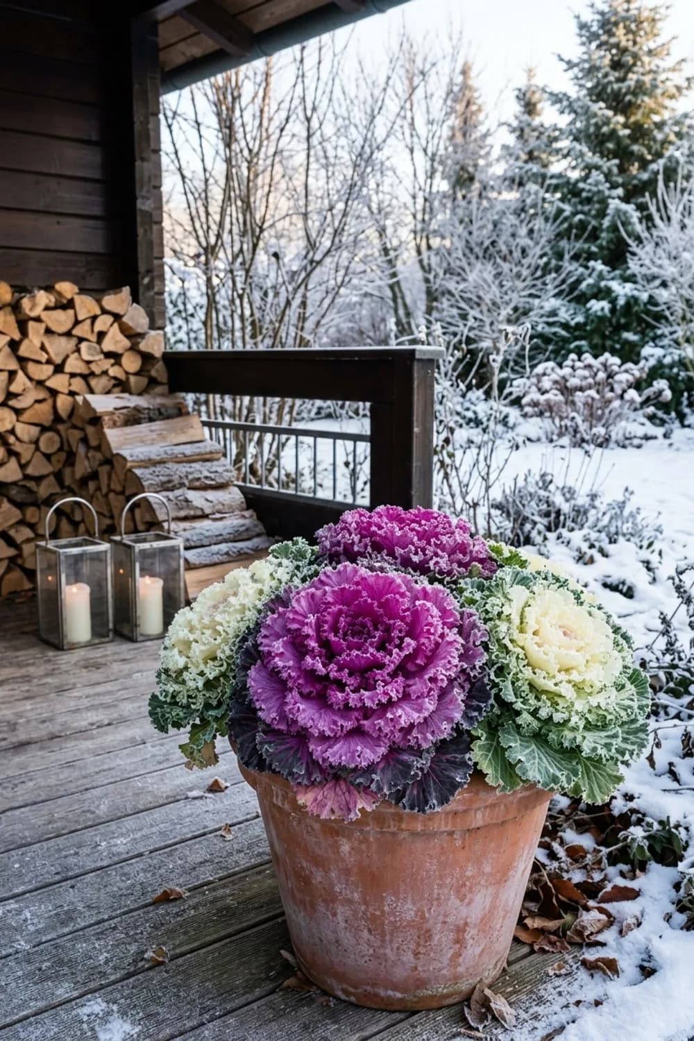 Zierkohl und Purpurglöckchen: Blattschmuck statt Blüten – Terrasse winterlich dekorieren: 12 wundervolle Ideen