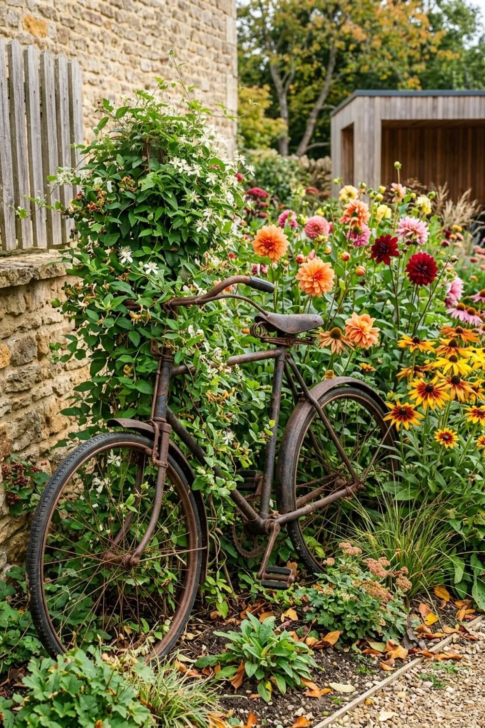 Altes Fahrrad: Romantische Rankhilfe mit Patina – Upcycling-Ideen für den Garten: 8 kreative Projekte