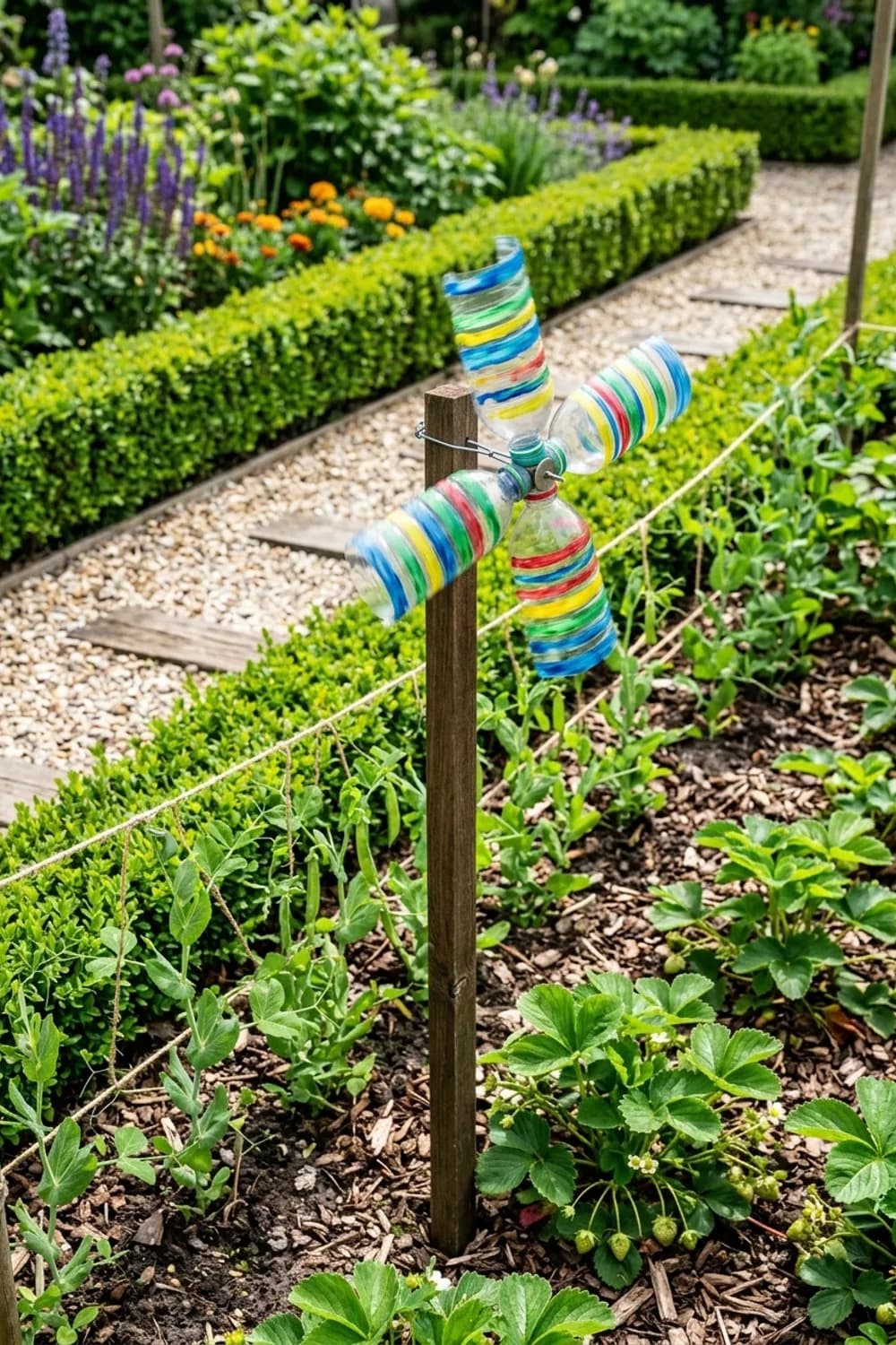 Der Vogelschreck aus der Flasche: PET-Windrad – Vogelscheuche basteln für den Garten: 11 kreative Ideen