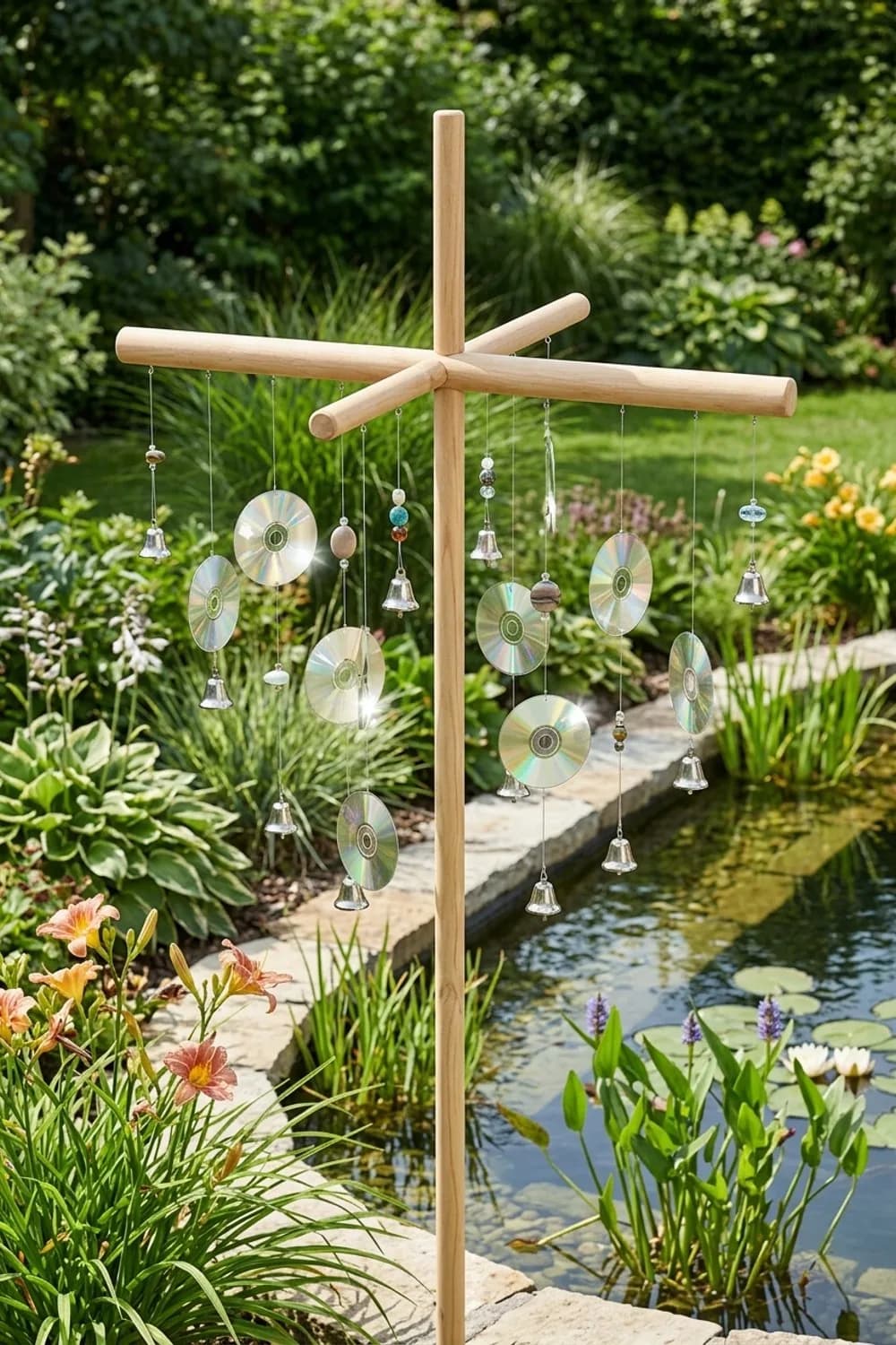 Die Klangvolle: mit alten CDs und Glöckchen – Vogelscheuche basteln für den Garten: 11 kreative Ideen