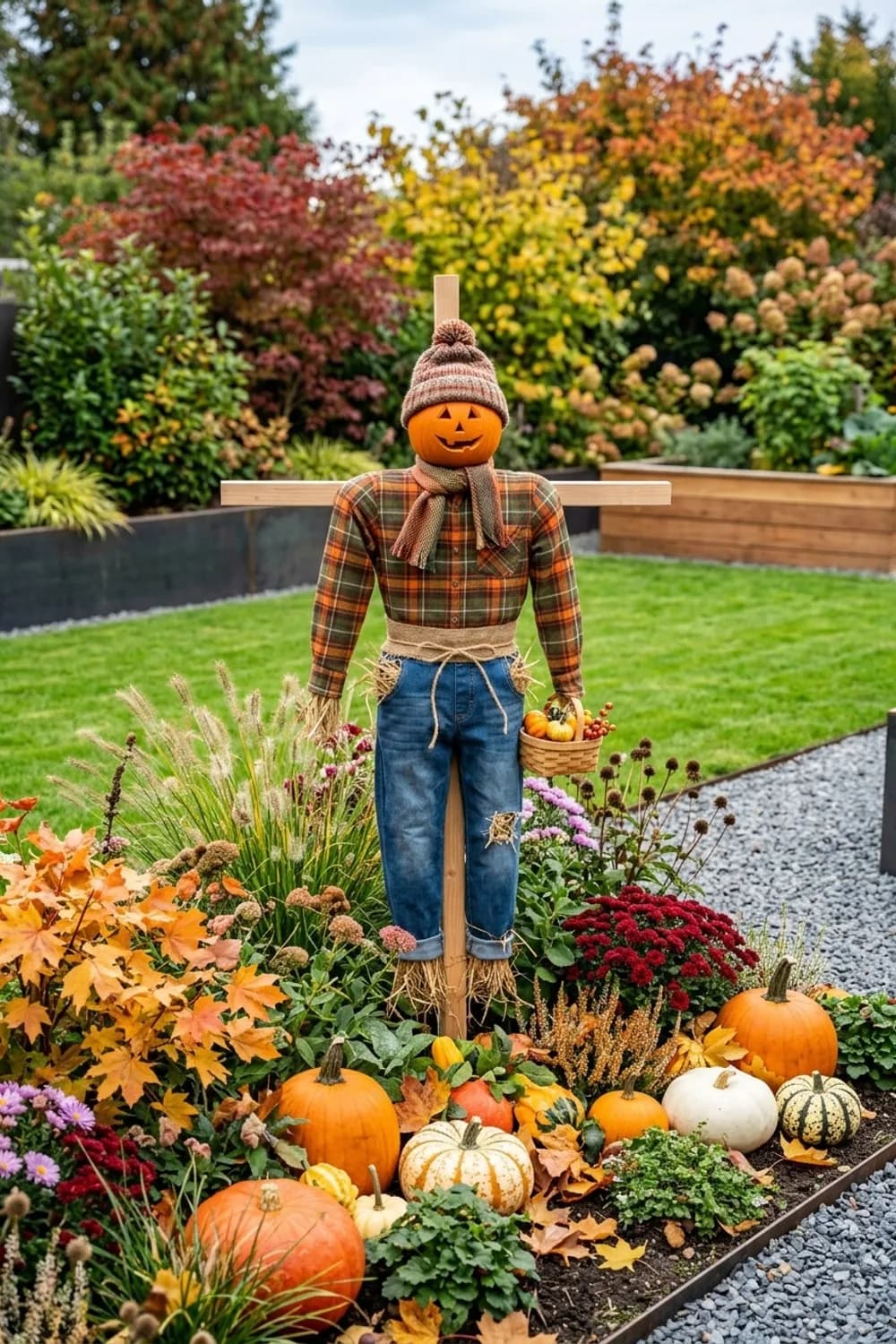 Die Kürbis-Kopf-Figur: saisonal für den Herbst – Vogelscheuche basteln für den Garten: 11 kreative Ideen