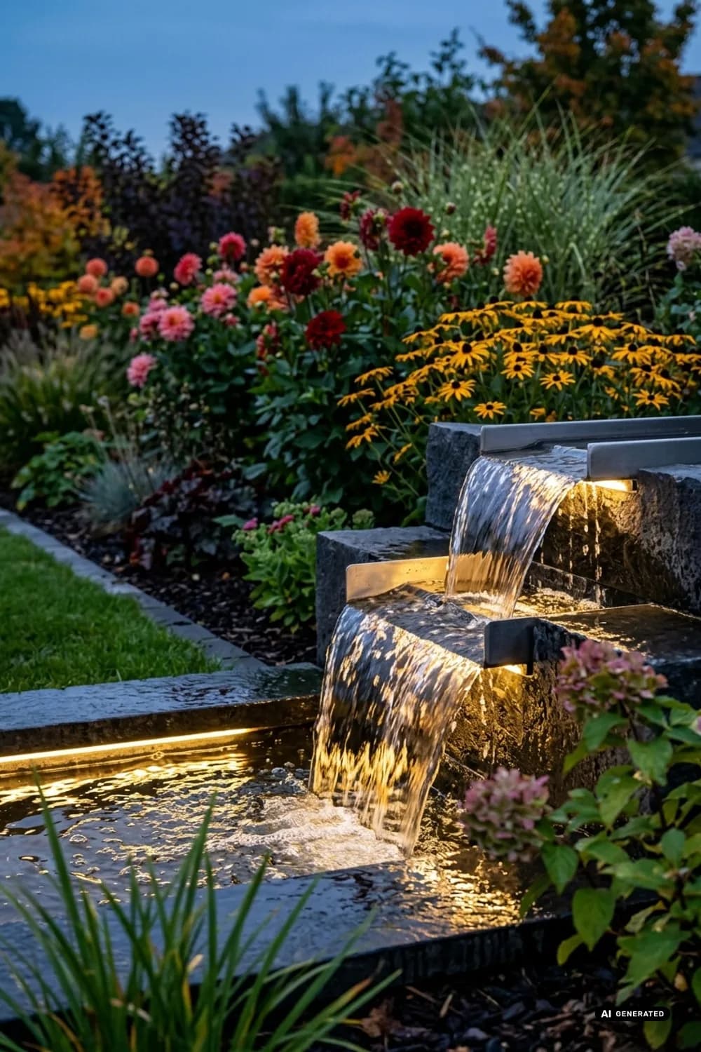Leuchtendes Wasserspiel mit LED: Magie nach Sonnenuntergang – Wasserspiel auf der Terrasse: 11 schöne Ideen
