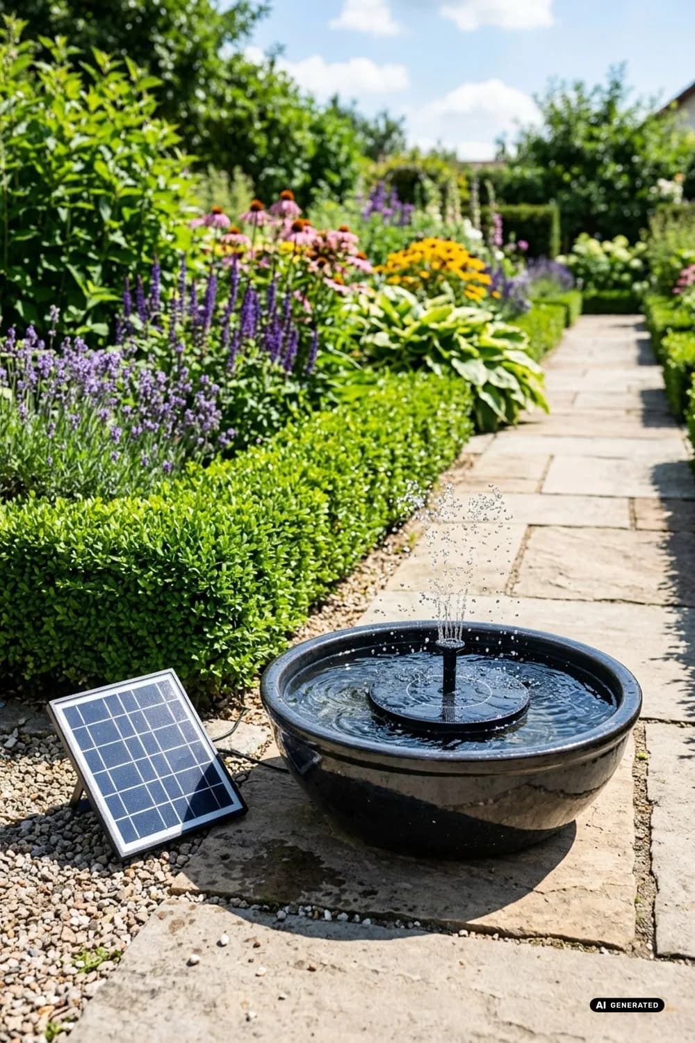 Solar-Springbrunnen im Pflanzkübel: Flexibel und umweltfreundlich – Wasserspiel auf der Terrasse: 11 schöne Ideen