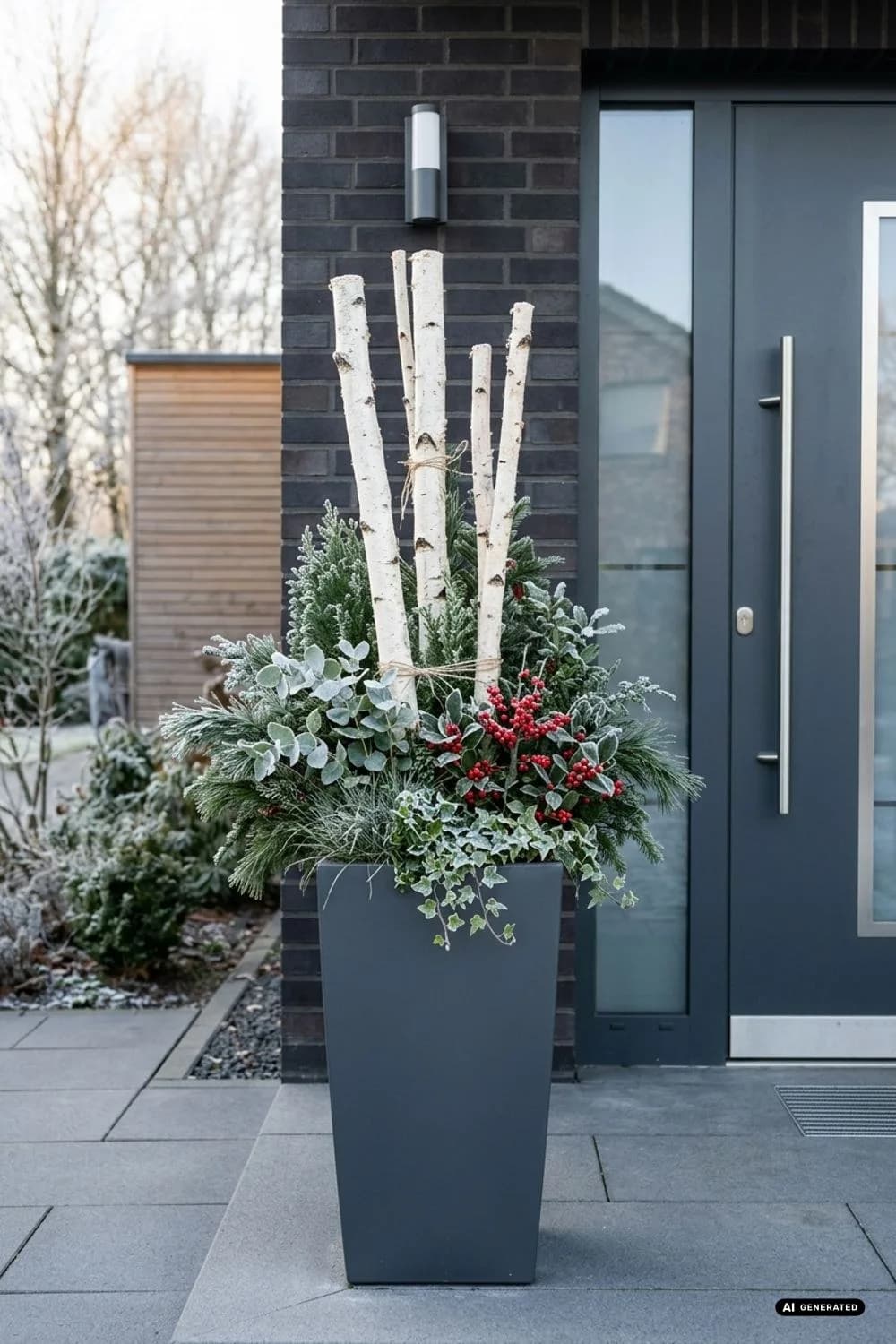 Birkenstämme: Grafische Eleganz – 22 Ideen für weihnachtliche Pflanzkübel vor der Haustür