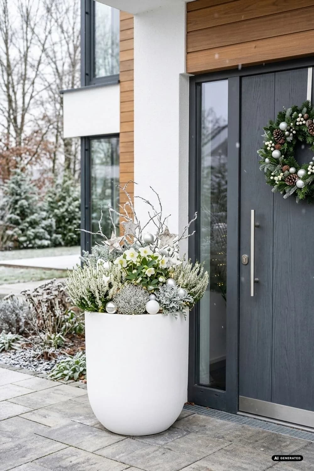 Edel in Weiß und Silber: Der Schneekönigin-Look – 22 Ideen für weihnachtliche Pflanzkübel vor der Haustür
