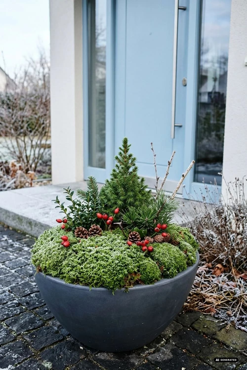 Moos als Bodendecker: Ein grüner Teppich – 22 Ideen für weihnachtliche Pflanzkübel vor der Haustür