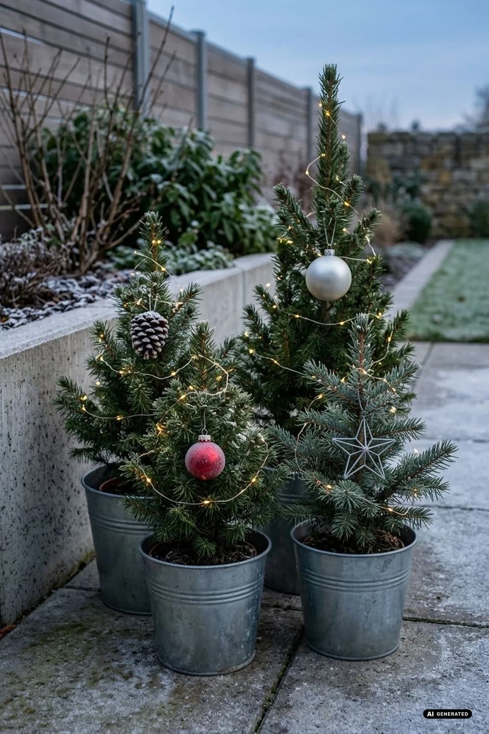 Die Gruppe kleiner Bäumchen: Ein leuchtender Mini-Wald – 10 Ideen für einen Weihnachtsbaum im Garten oder auf der Terrasse