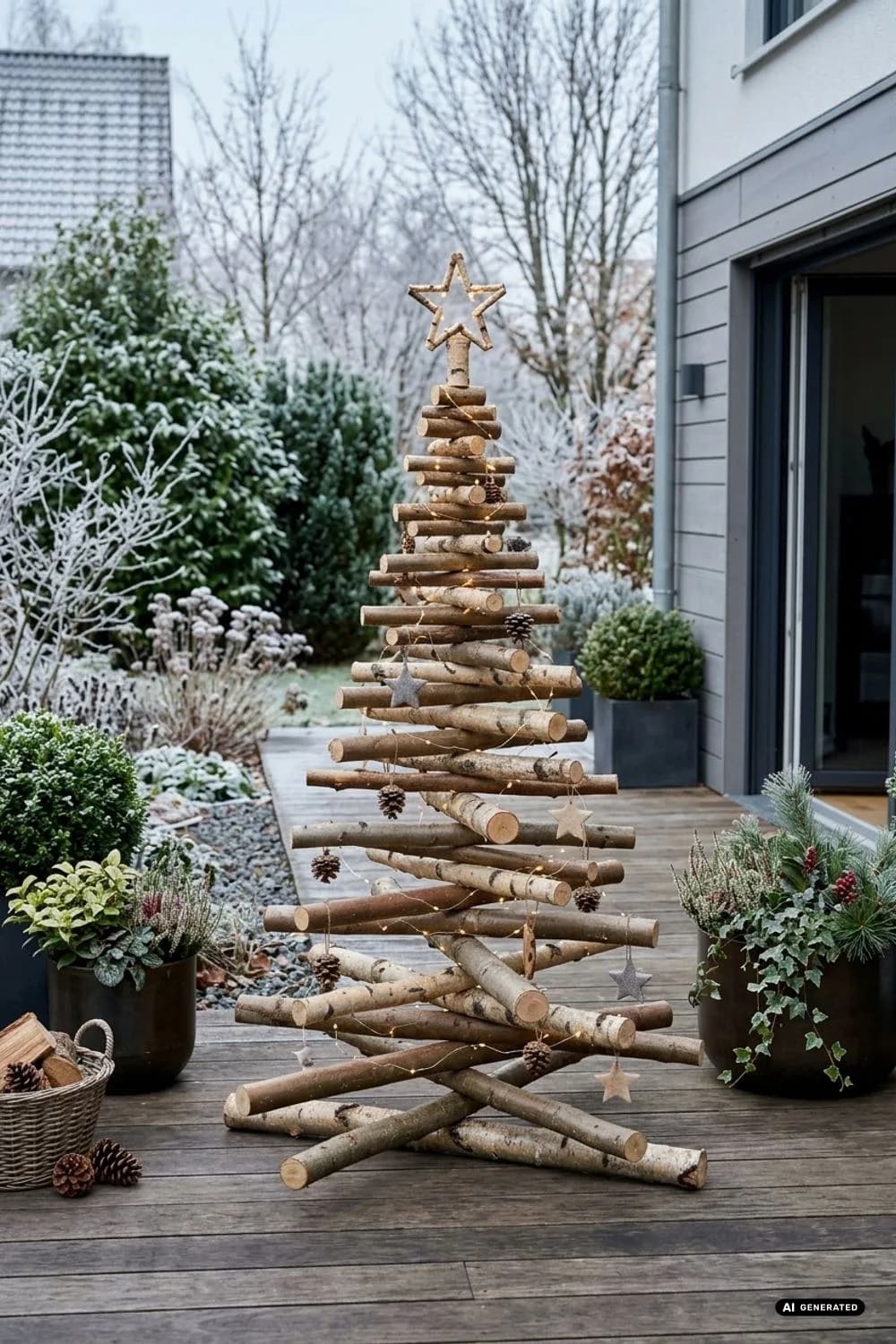 Die rustikale Holz-Alternative: Nachhaltig und selbstgemacht – 10 Ideen für einen Weihnachtsbaum im Garten oder auf der Terrasse