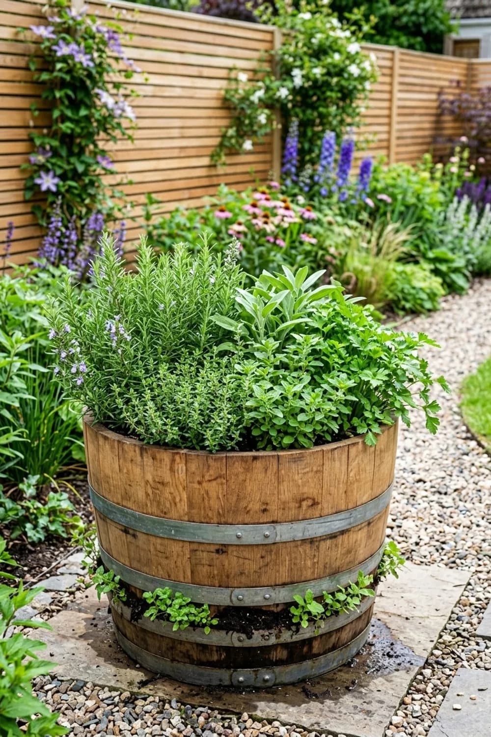 Das Kräuter-Hochbeet: Frische Aromen griffbereit – Weinfass als Deko im Garten: 9 schöne Ideen