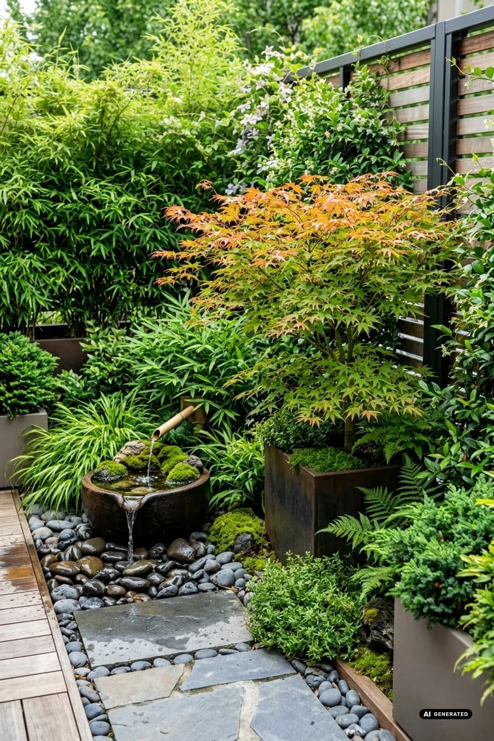 Asiatische Ruhezone: Japanischer Ahorn und sanftes Plätschern – Hot Tube im Garten: 10 schöne Ideen
