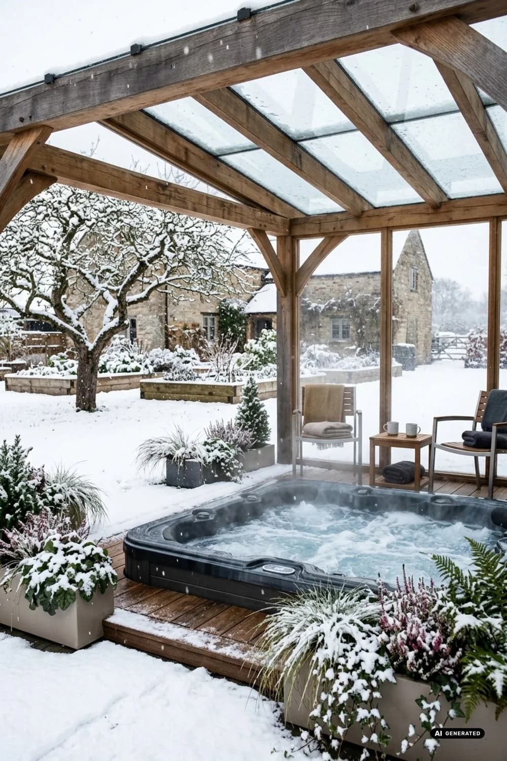 Der ganzjährige Genuss: Überdachung und Winterpflanzen – Hot Tube im Garten: 10 schöne Ideen