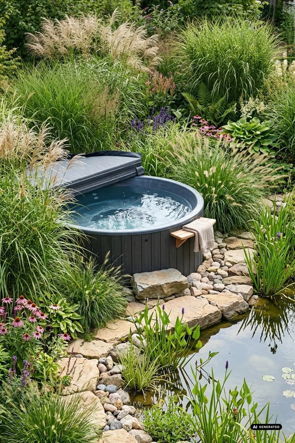 Die naturnahe Oase: Umgeben von Gräsern und Stauden – Hot Tube im Garten: 10 schöne Ideen