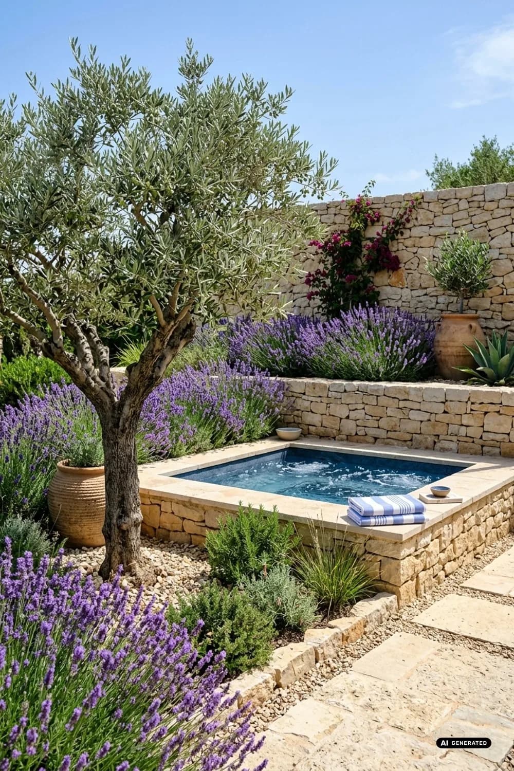 Mediterranes Flair: Lavendel, Olivenbaum und Naturstein – Hot Tube im Garten: 10 schöne Ideen
