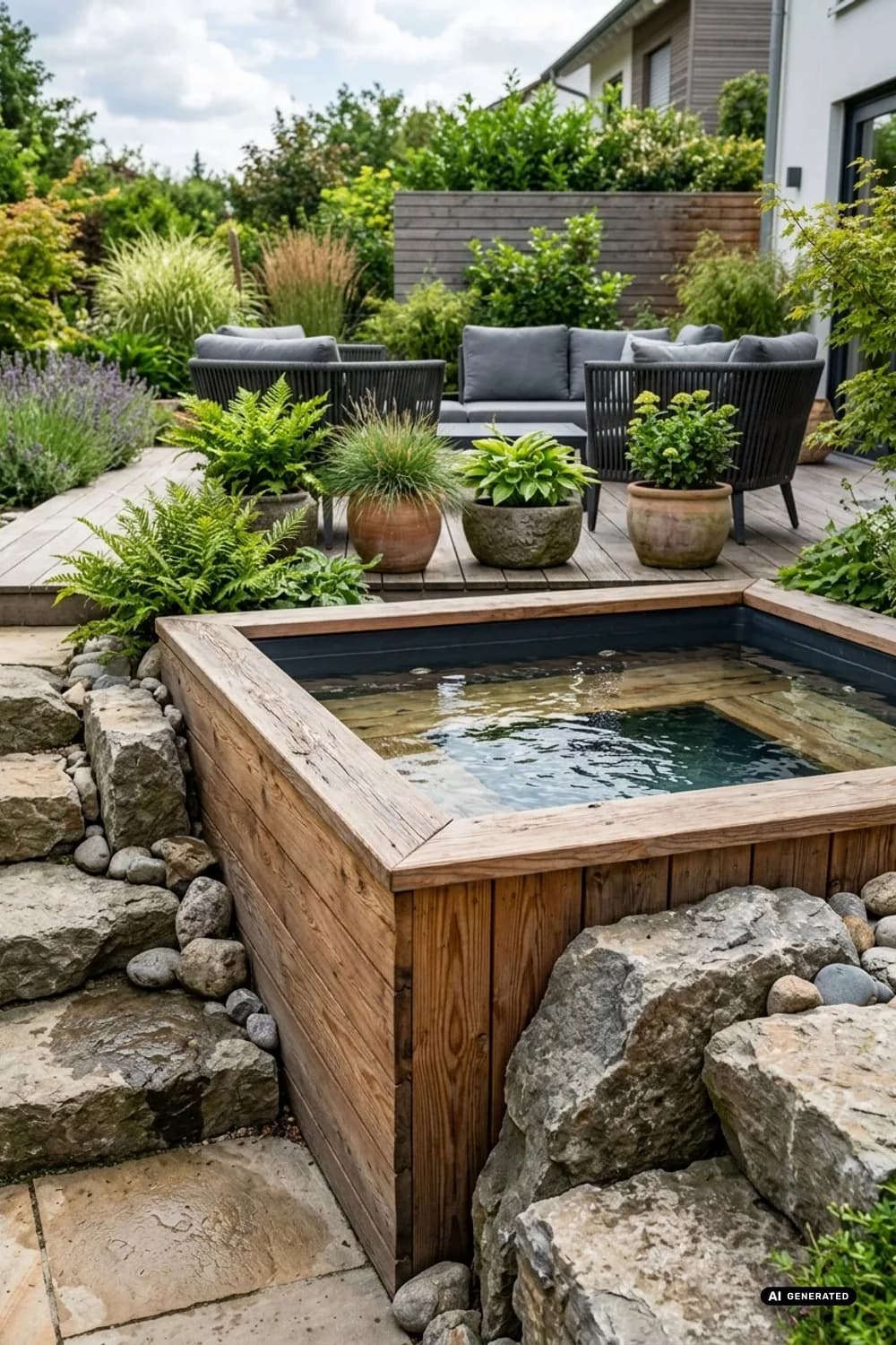 Der natürliche Look: Holz und Steine für rustikales Ambiente – Whirlpool auf der Terrasse: 7 schöne Ideen