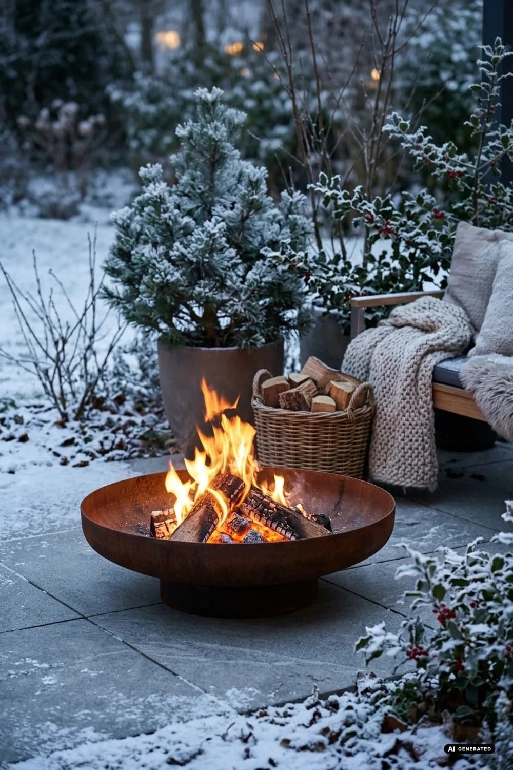 Feuerschale: Das wärmende Herzstück deiner Terrasse – 12 Ideen für eine Winterterrasse im Hygge-Stil