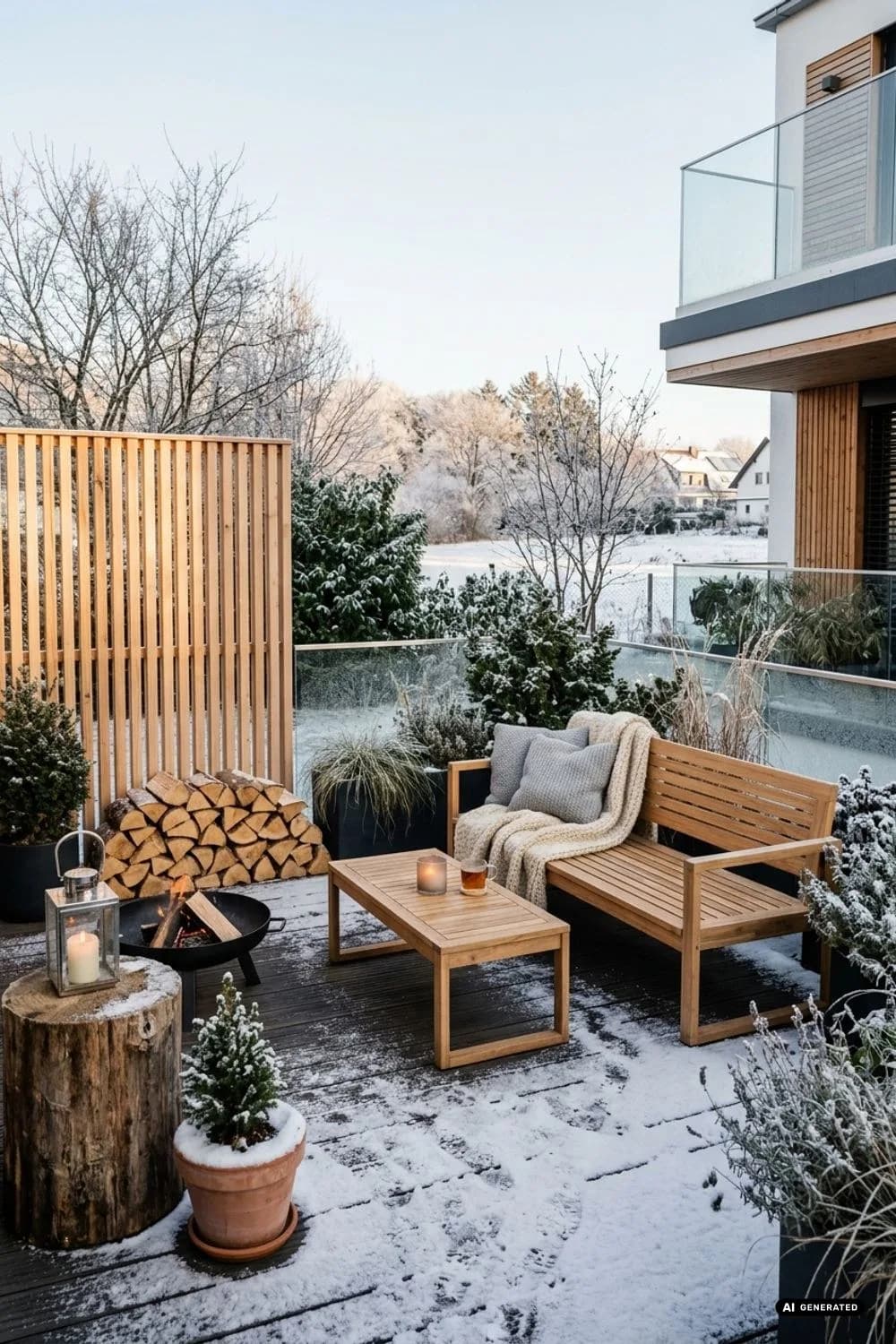 Holzelemente: Rustikaler Charme und natürliche Wärme – 12 Ideen für eine Winterterrasse im Hygge-Stil