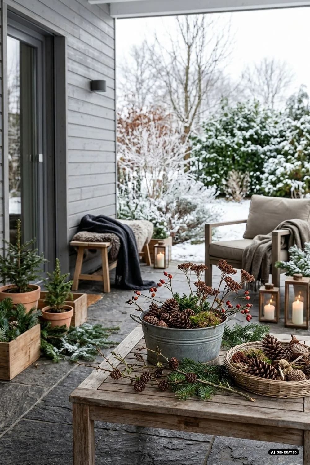 Natürliche Deko: Die Schätze des Wintergartens nutzen – 12 Ideen für eine Winterterrasse im Hygge-Stil