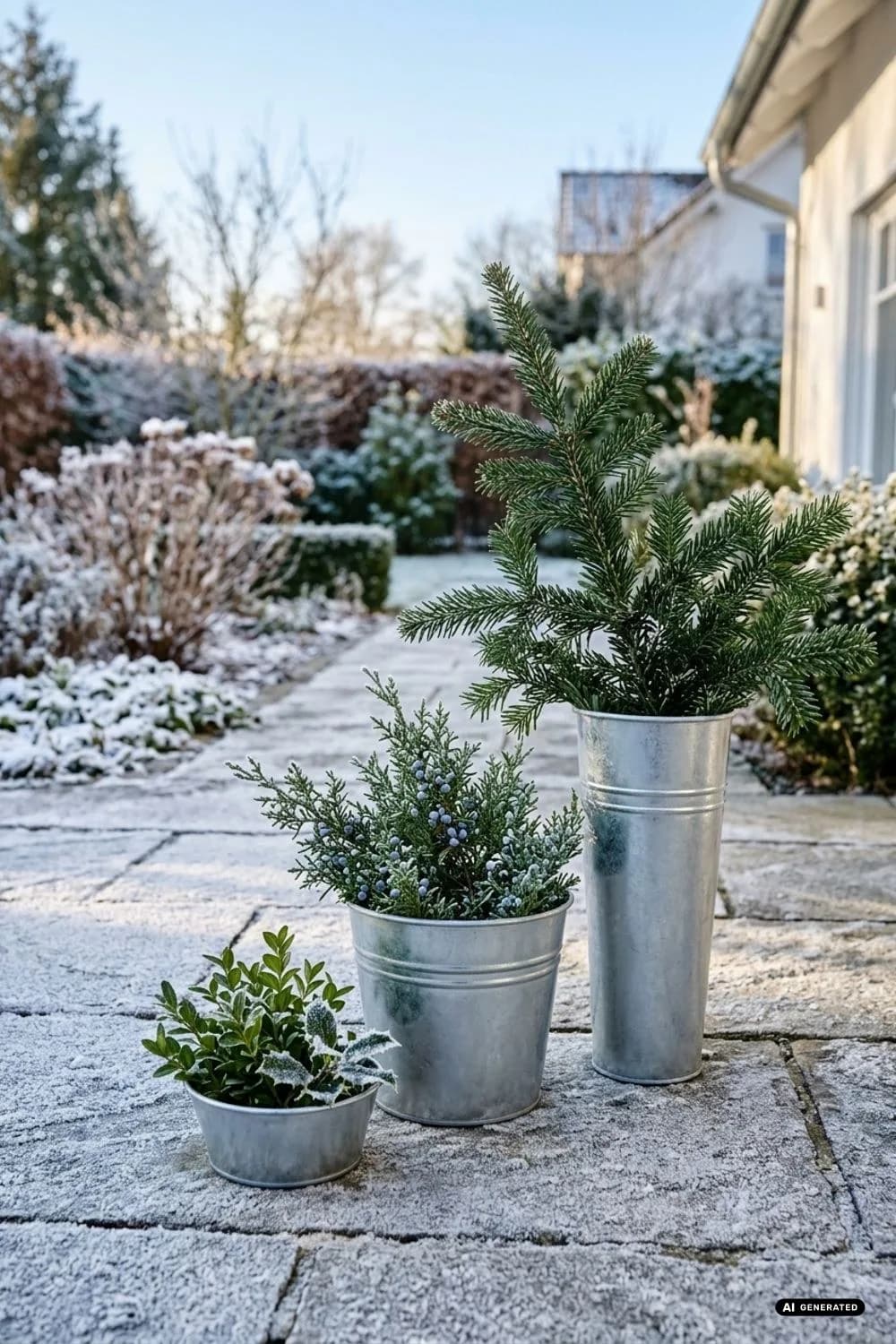 Ein Ensemble aus verschiedenen Zinkgefäßen – 14 Ideen mit Zink & Emaille für winterliche Gartendeko