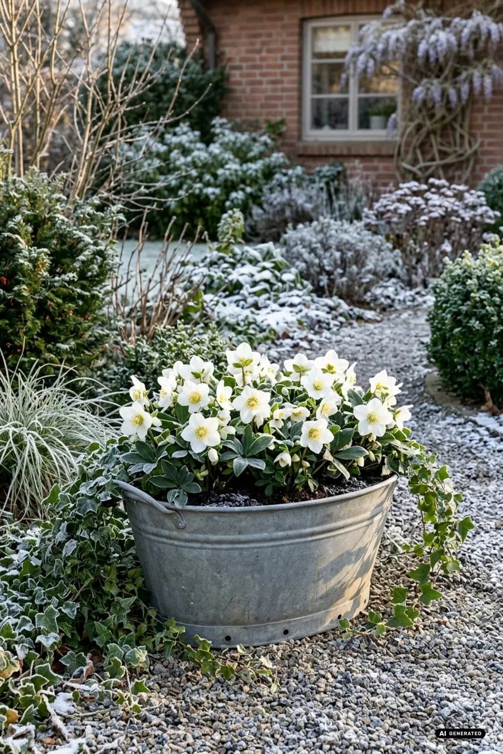 Zinkwanne mit Christrosen: Die Winterkönigin – 14 Ideen mit Zink & Emaille für winterliche Gartendeko