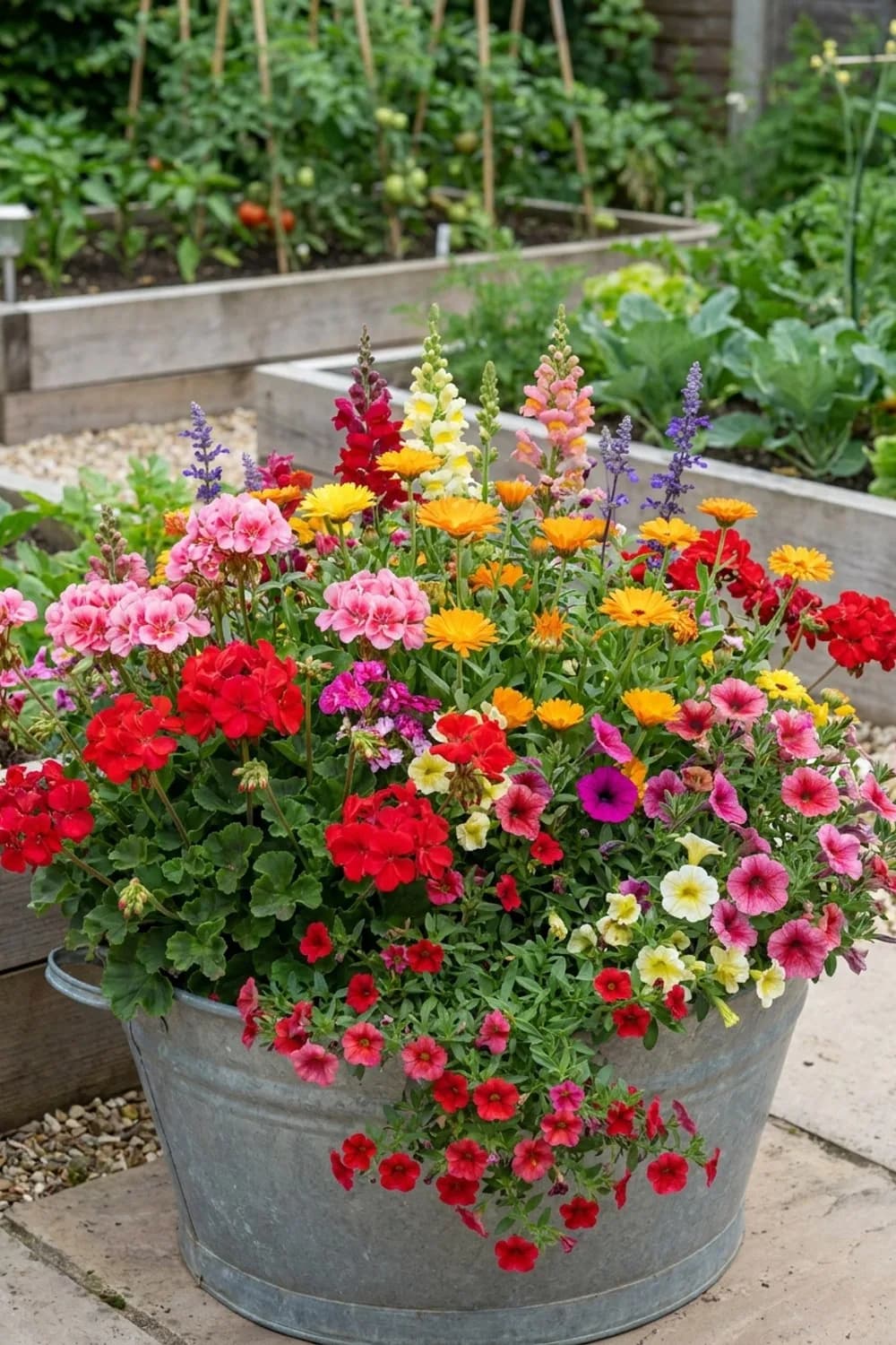 Der klassische Bauerngarten-Mix: Farbenfroh und üppig – Zinkwanne dekorieren im Garten: 10 schöne Ideen